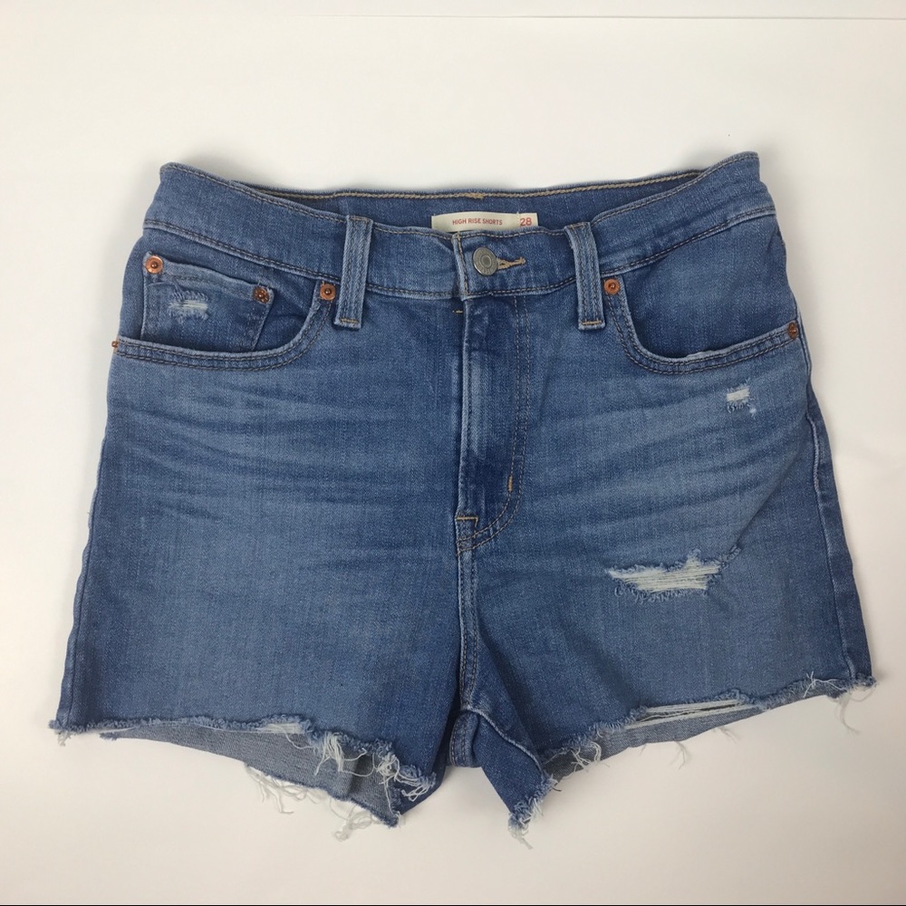 LEVIS High Rise Denim Shorts 28 distressed Cut-off